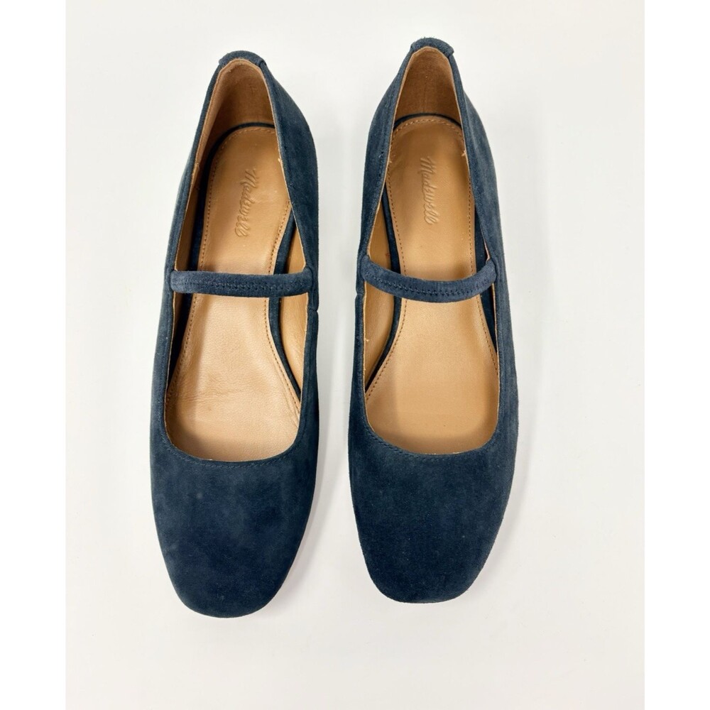 Madewell Suede Leather The Greta Pump Block Heels Juniper Berry Navy Blue Shoe 7 - Picture 3 of 12